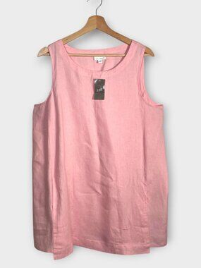 J Jill Love Linen Tunic Length Top / Dress LARGE Pockets NWT Pink Resortwear